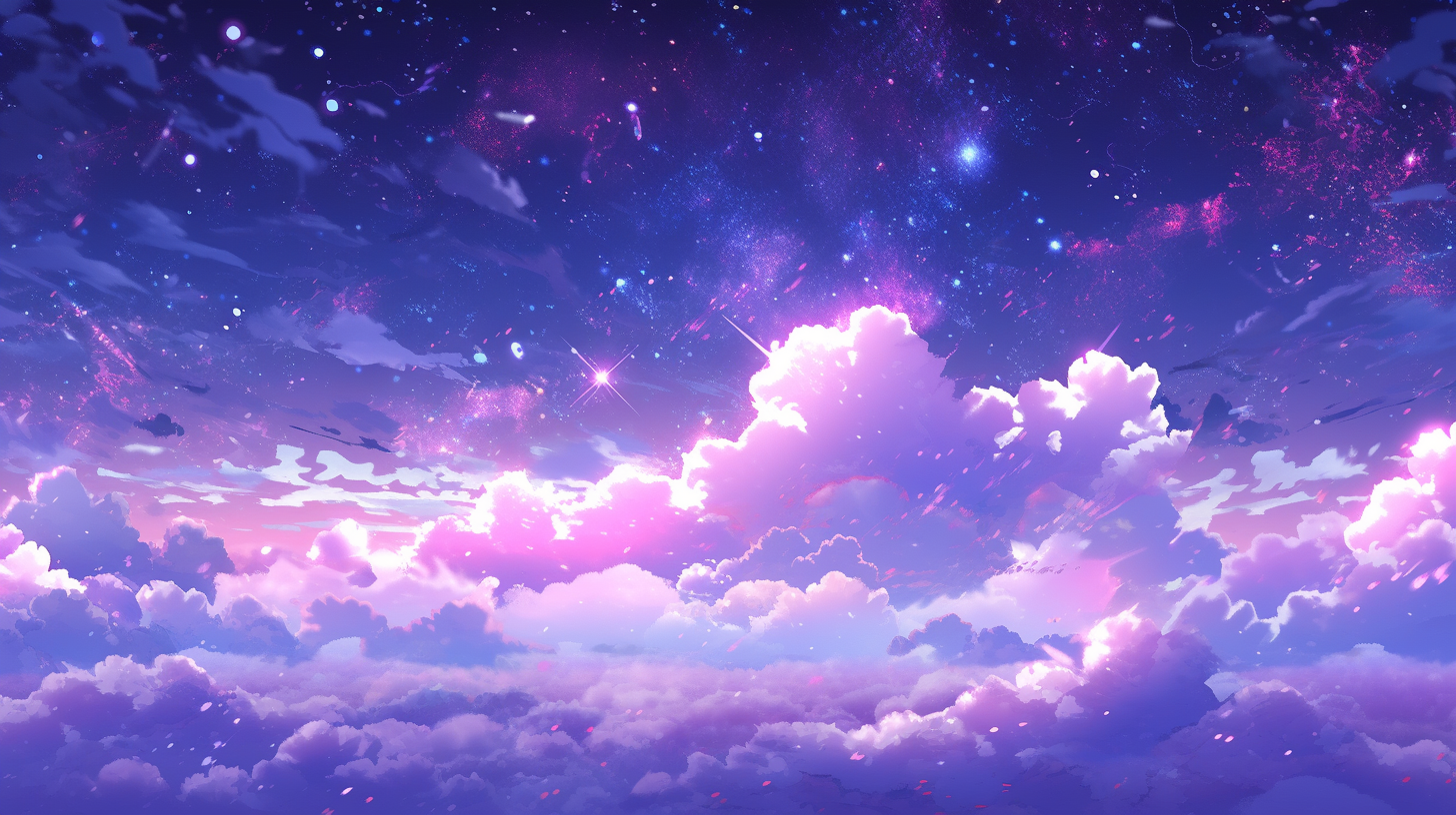 Anime purple cosmic sky with clouds