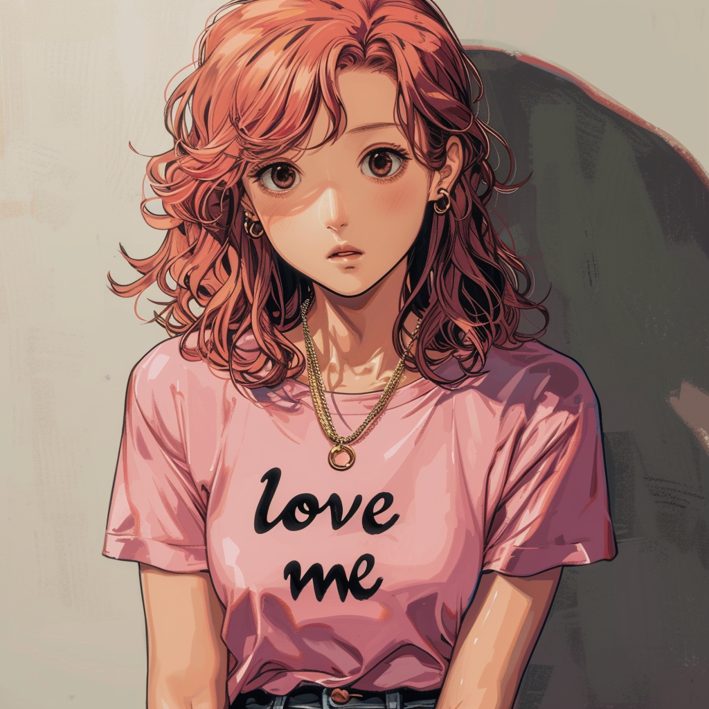 Anime girl in  Love Me  t-shirt artwork