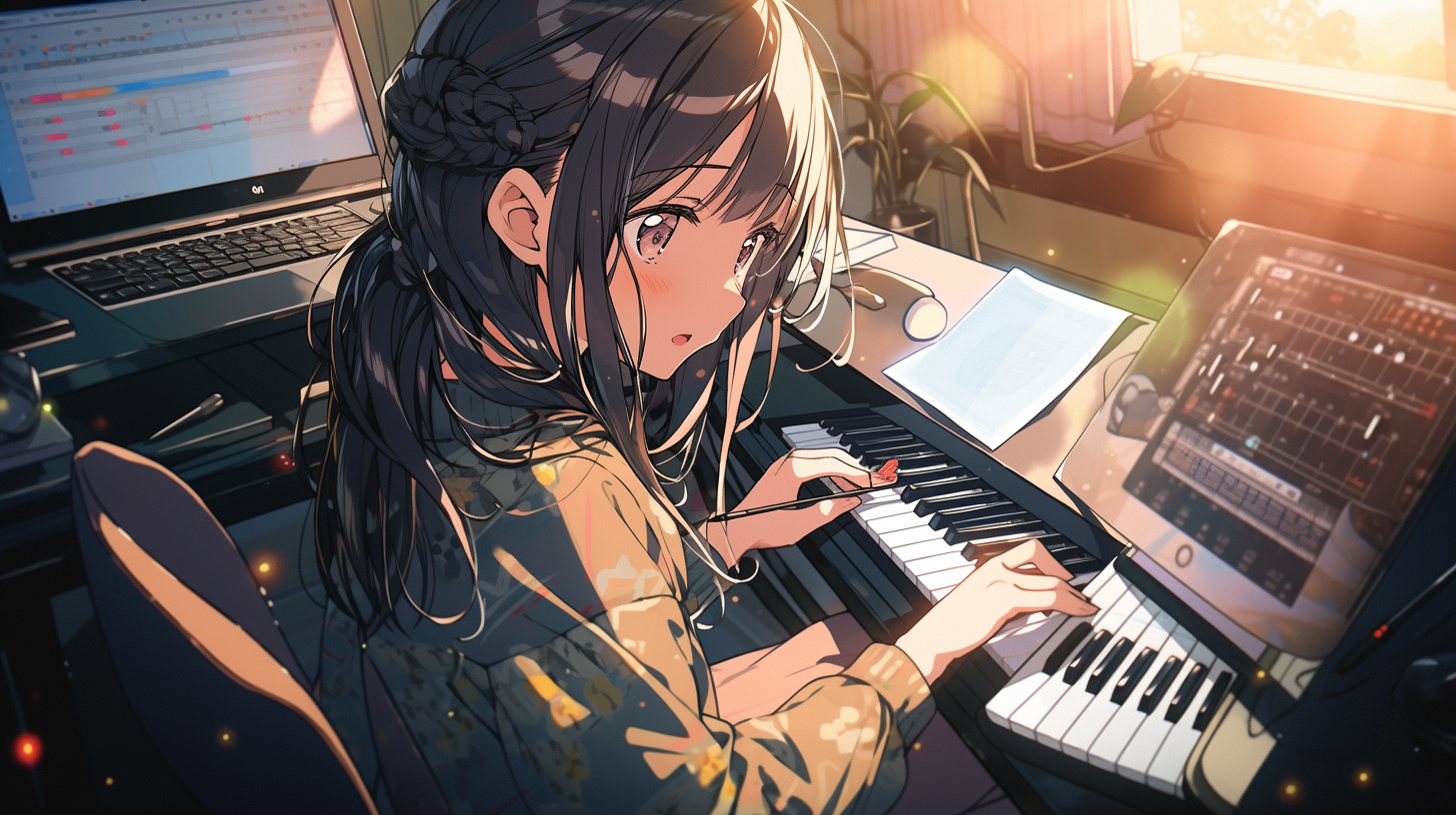 Anime girl typing on a keyboard