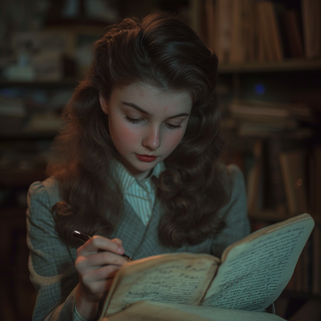 Anne Frank writing in her diary