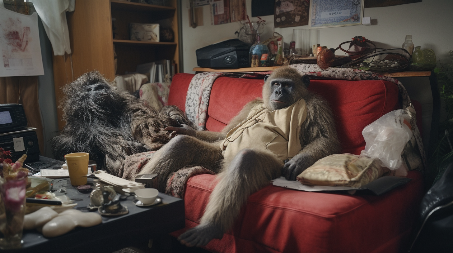 Anthro primate relaxing on a couch