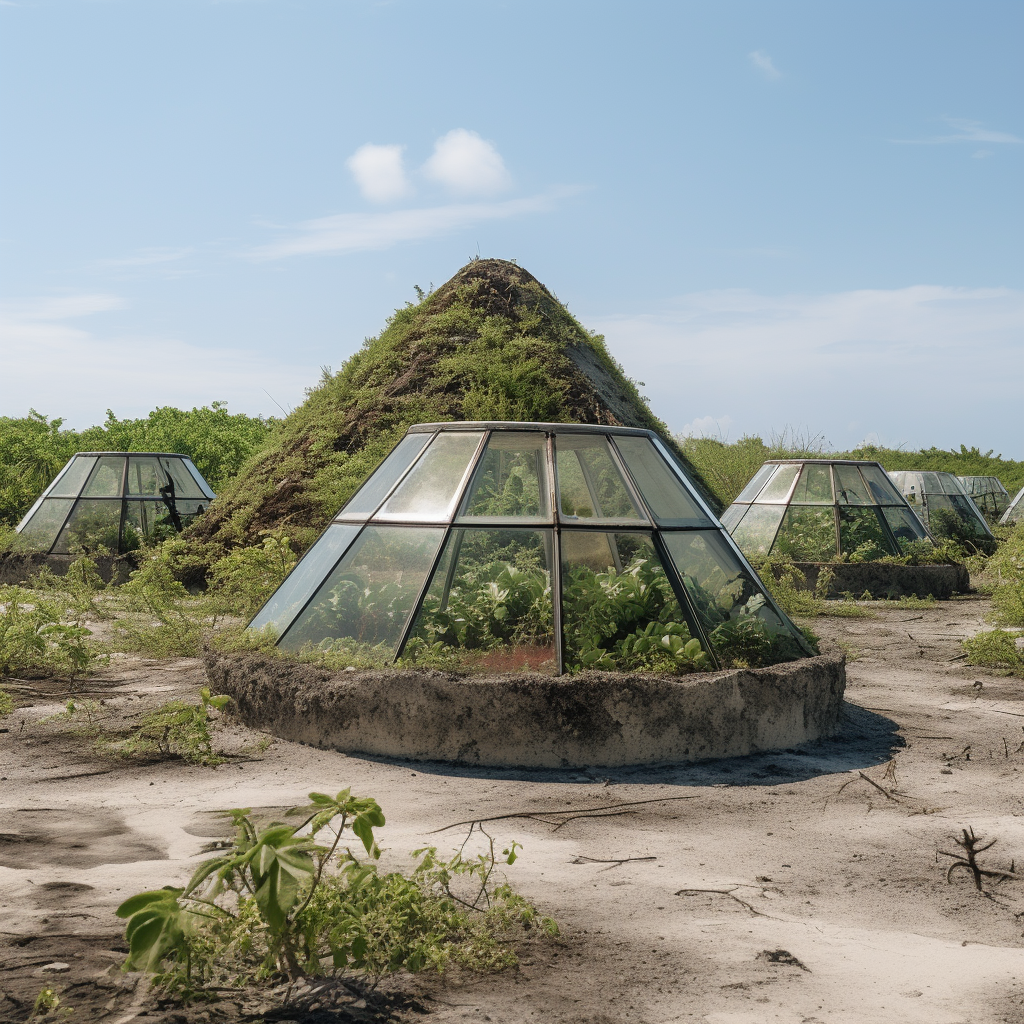 Mounds with vegetation and glass structures