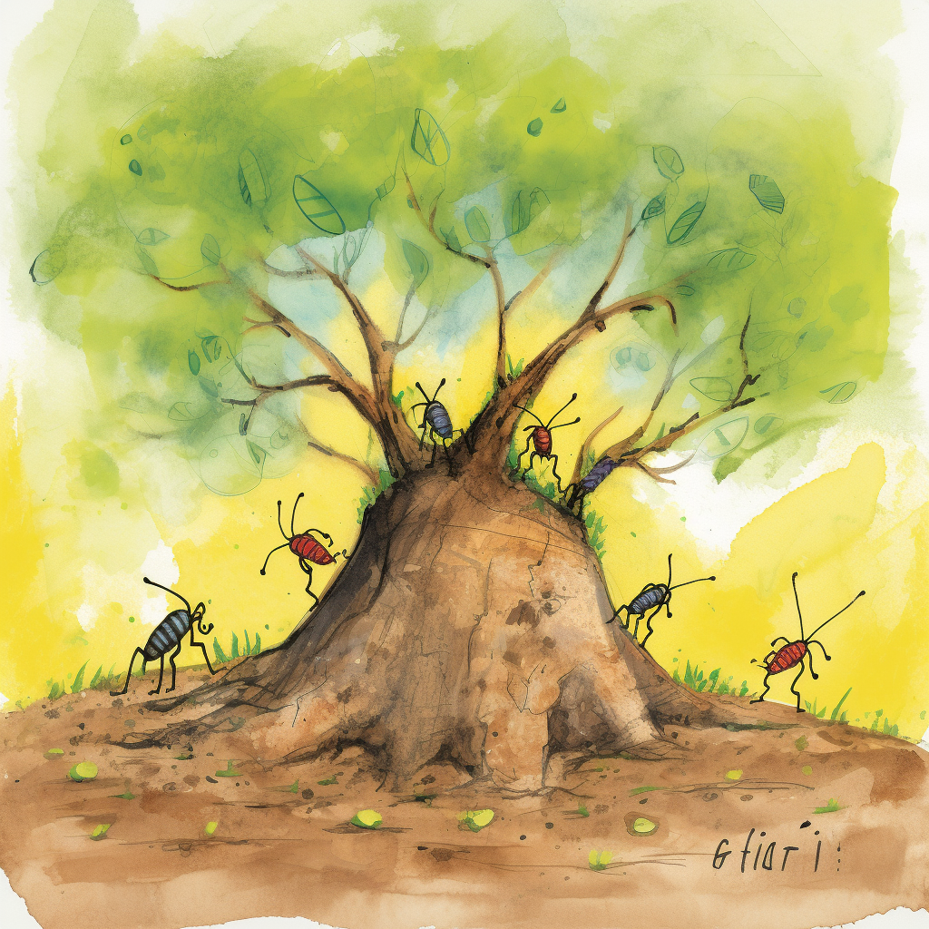 Three Ants in a Tornado on Tree Roots