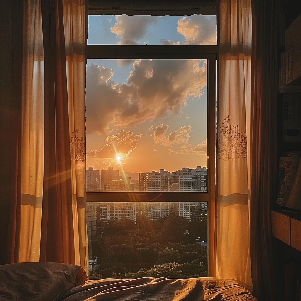 Sun rising through apartment window