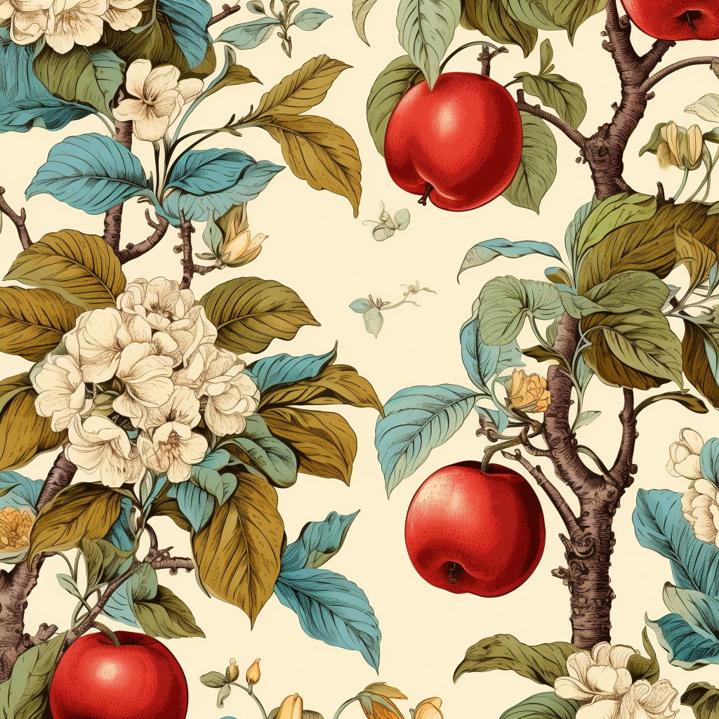 Detailed Botanical Illustration of Apple Growth Stages