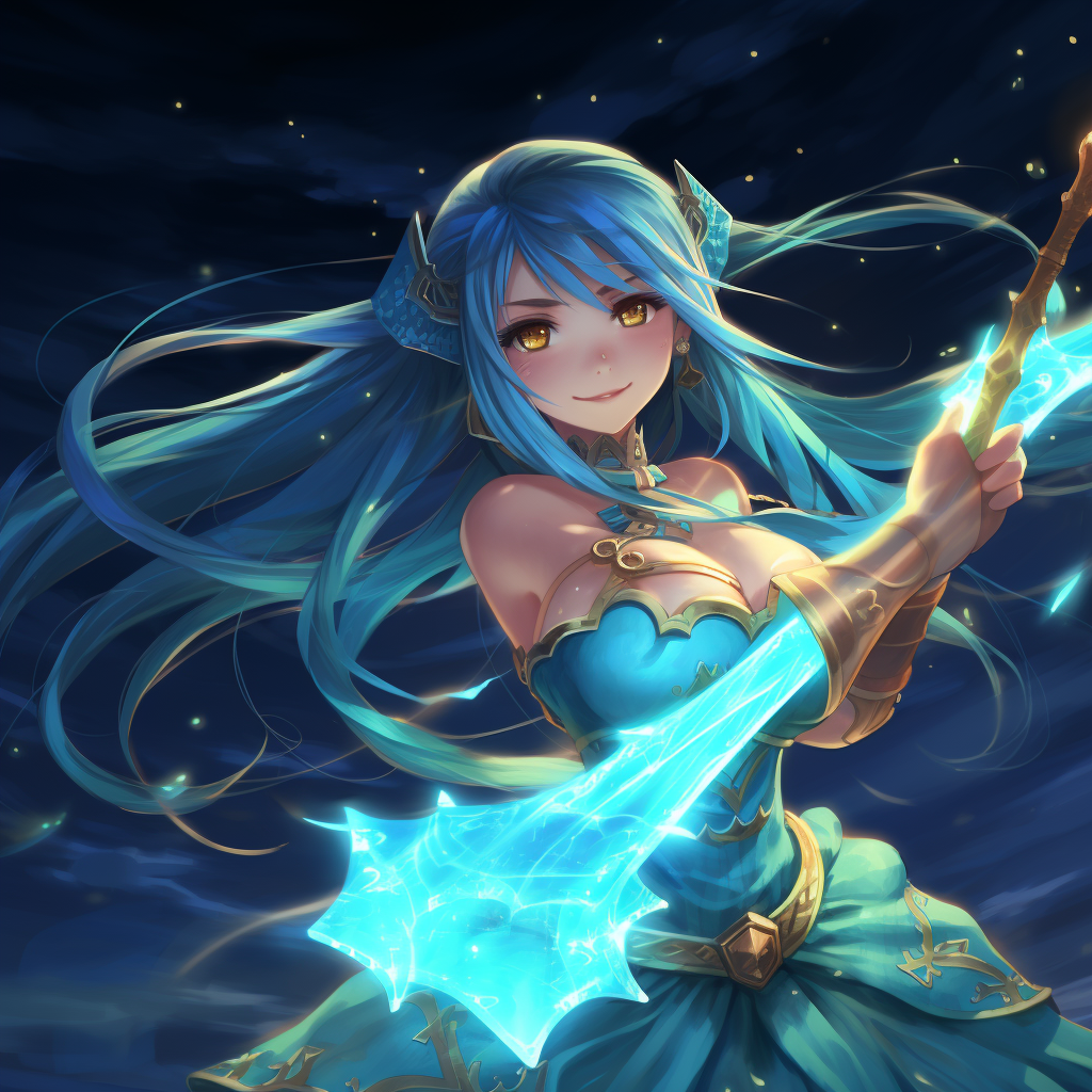 Anime character Aqua casting magical water spell