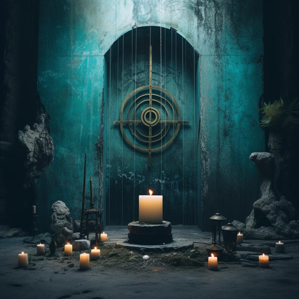 Mystical arcanic portal on altar