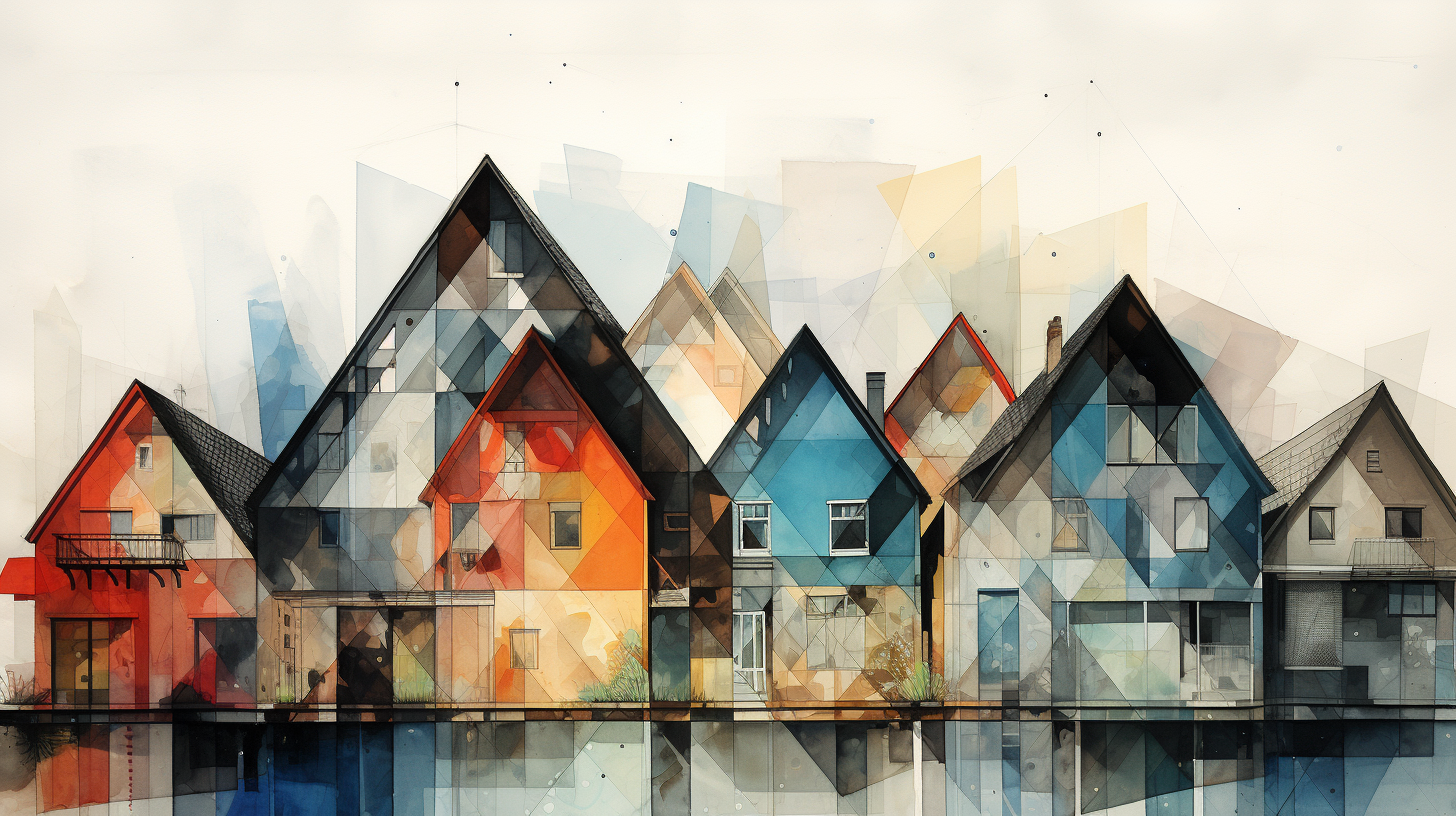 Beautiful merged watercolor architectural collage