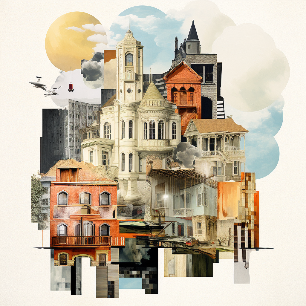 Creative architectural collage showcasing innovative designs