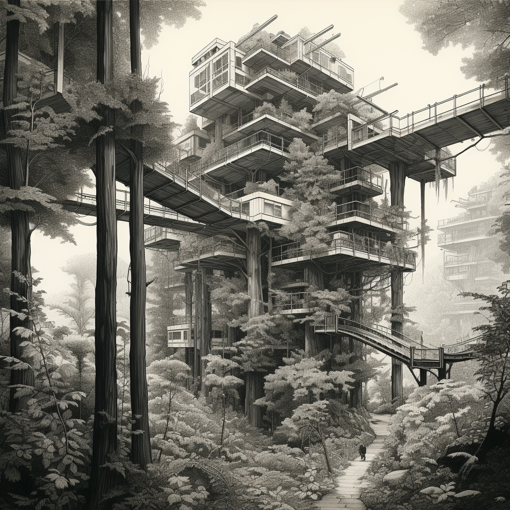 Architectural forest drawing illustration