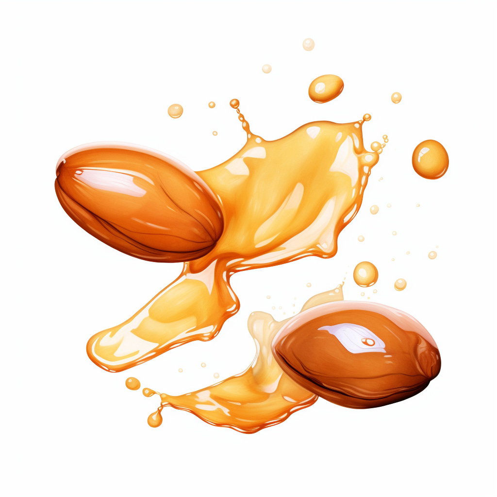 Colored illustration of argan seeds with oil dropping