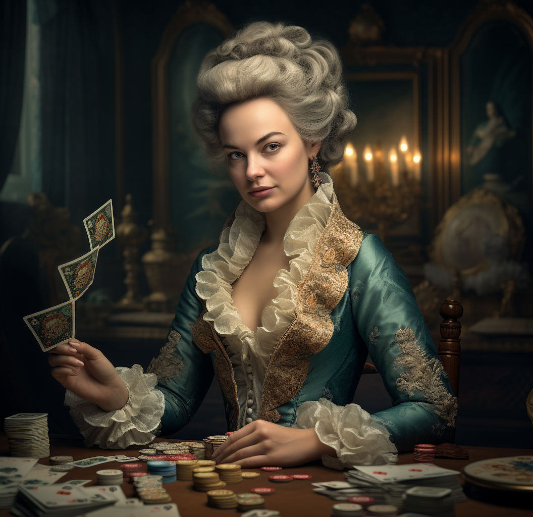 Aristocrat Lady Playing Poker in Photorealistic Portrait