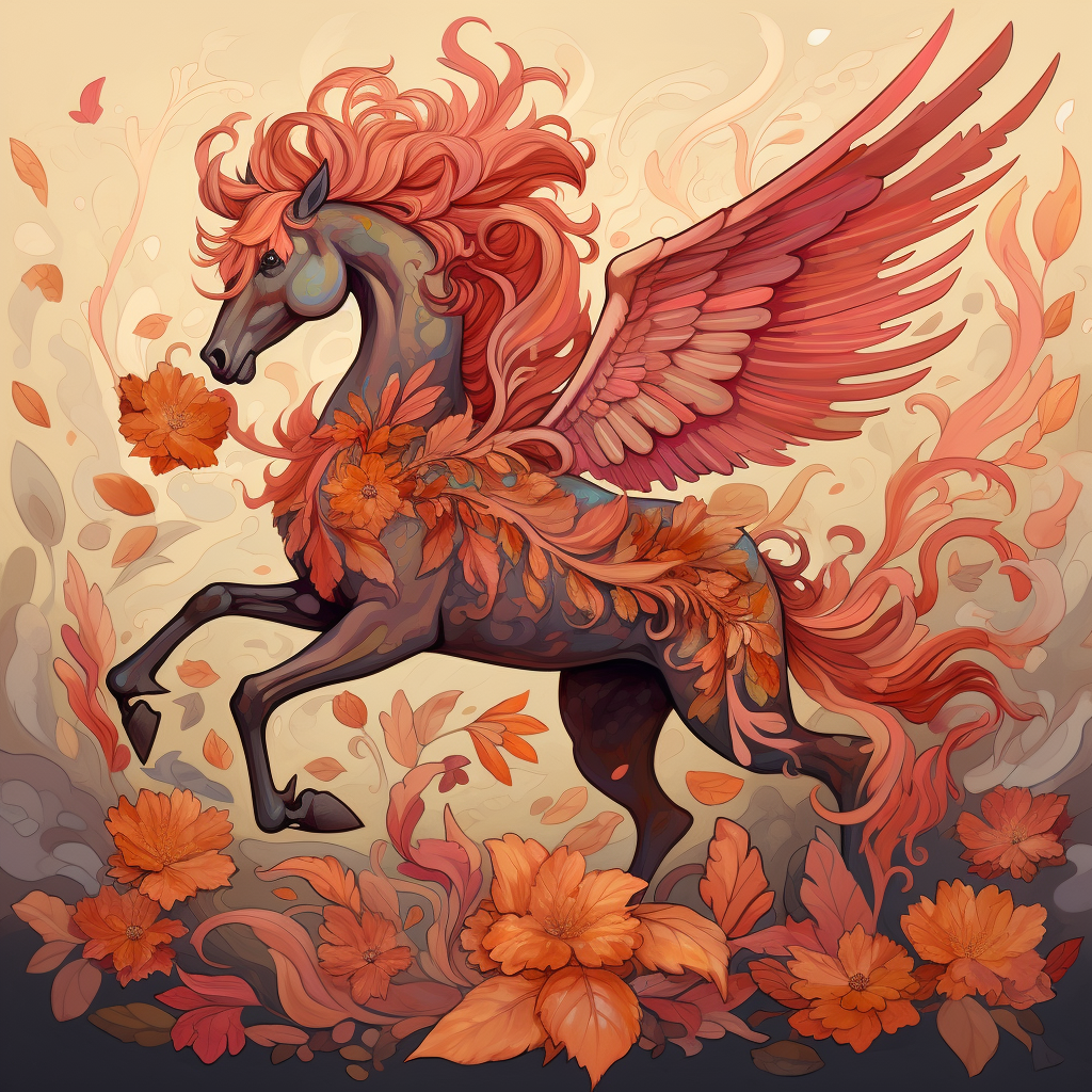 Art Nouveau Pegasus with Flowers