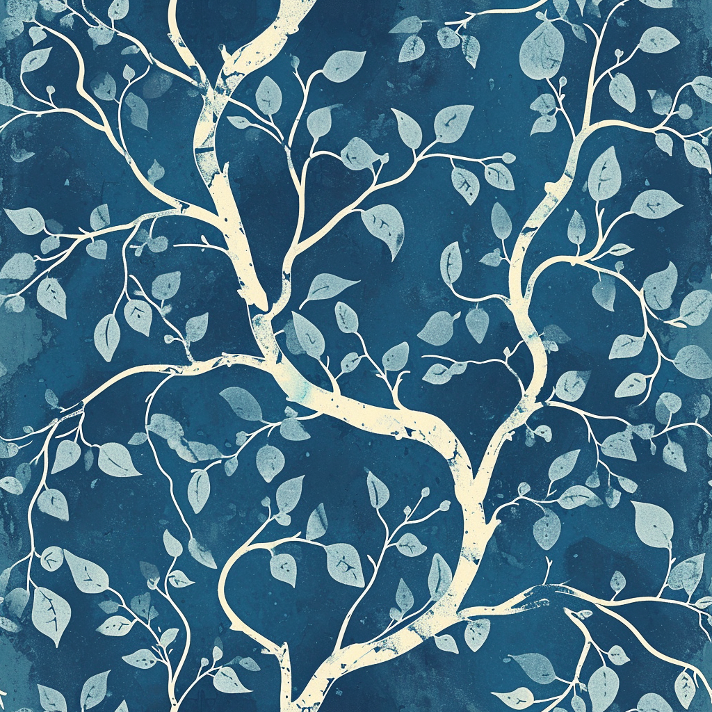 Pattern Tree Motif Cyanotype Aged