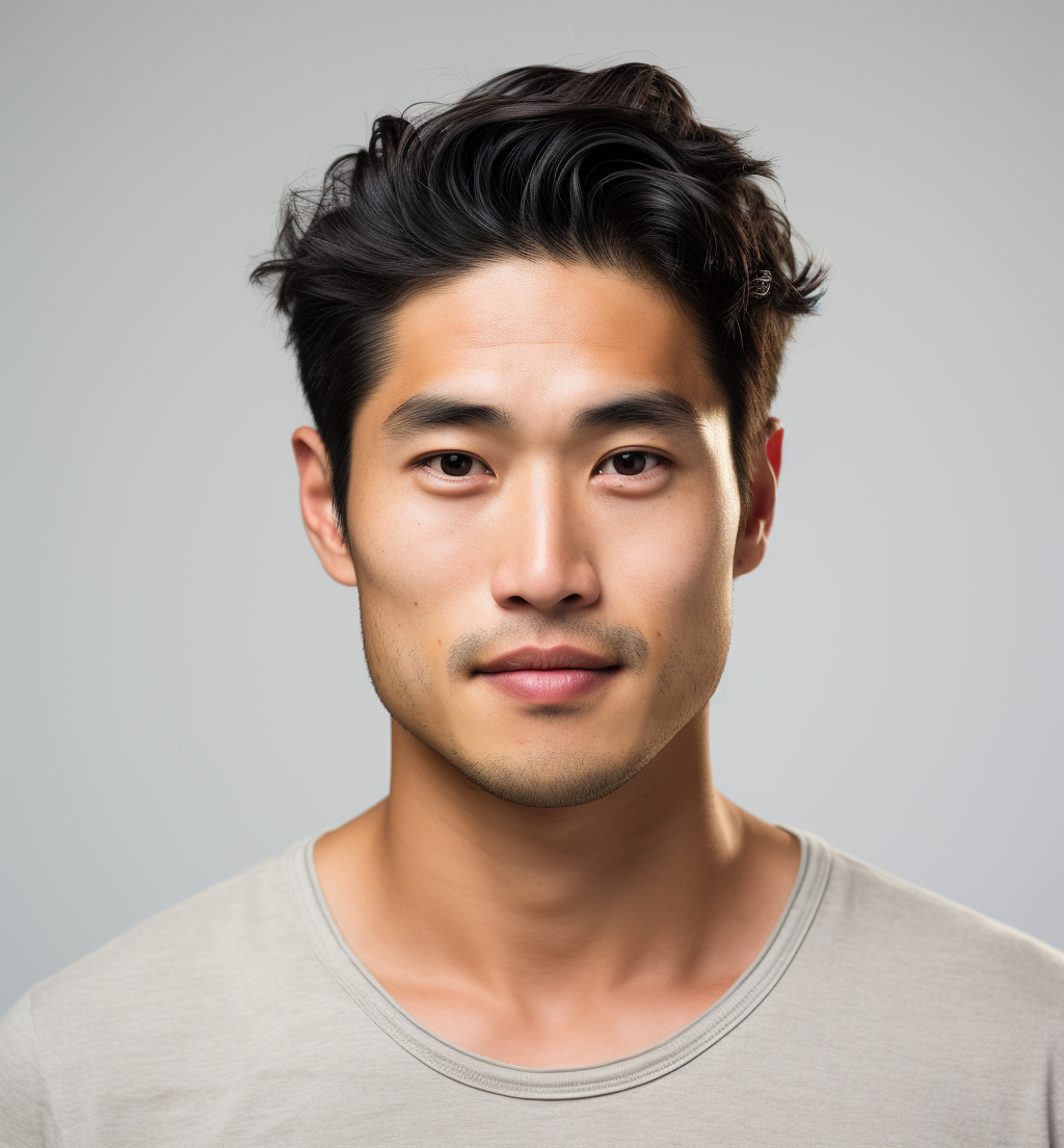 Portrait of Asian male on white background