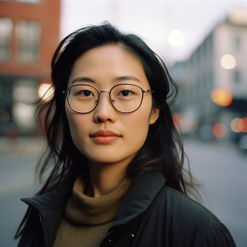 Asian woman wearing glasses in Oslo Norway