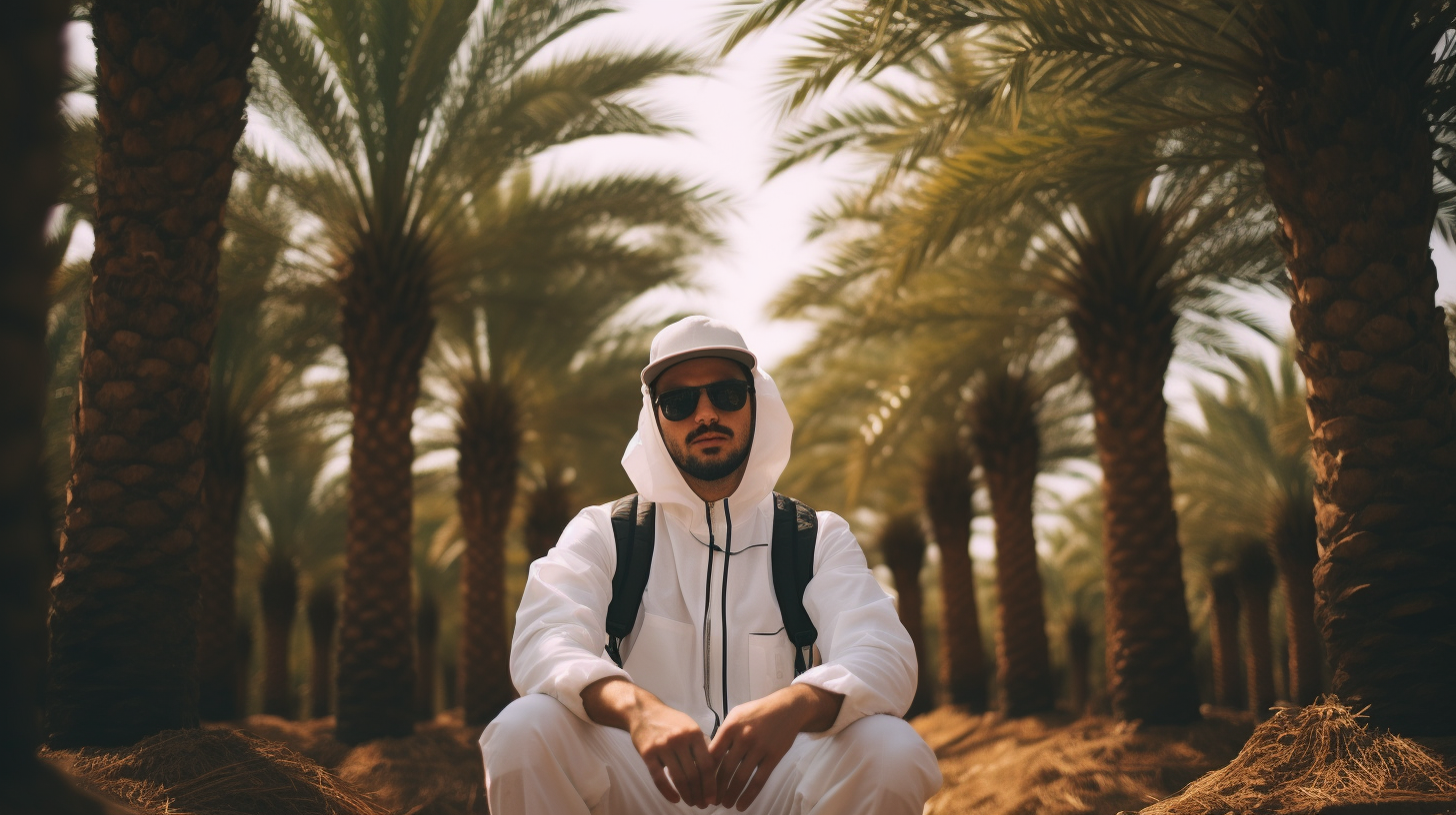 Astronaut Saudi Man in Palm Farm Pose