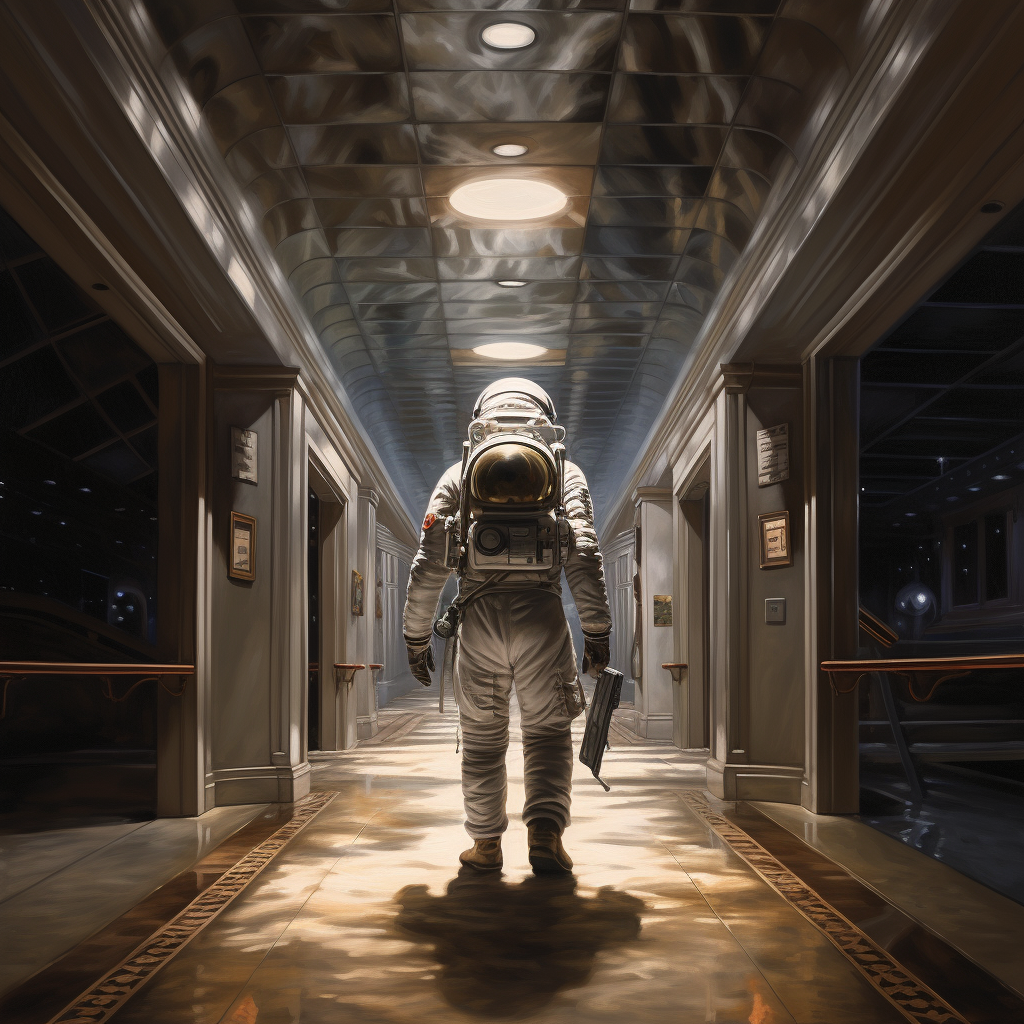 Astronaut walking towards launchpad