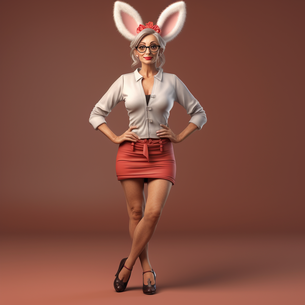 mature woman bunny ears smiling