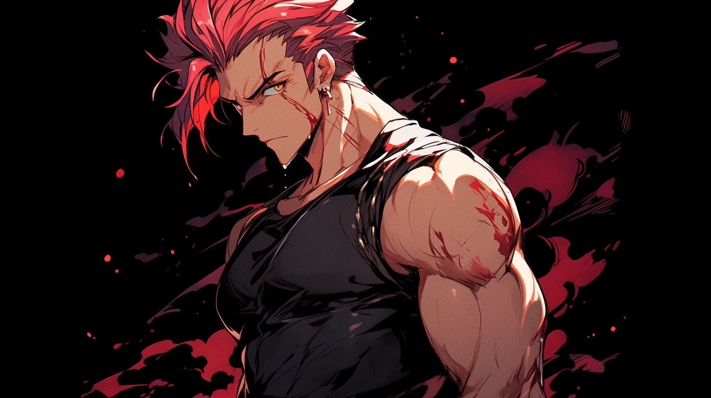 Muscular man with red hair and black background