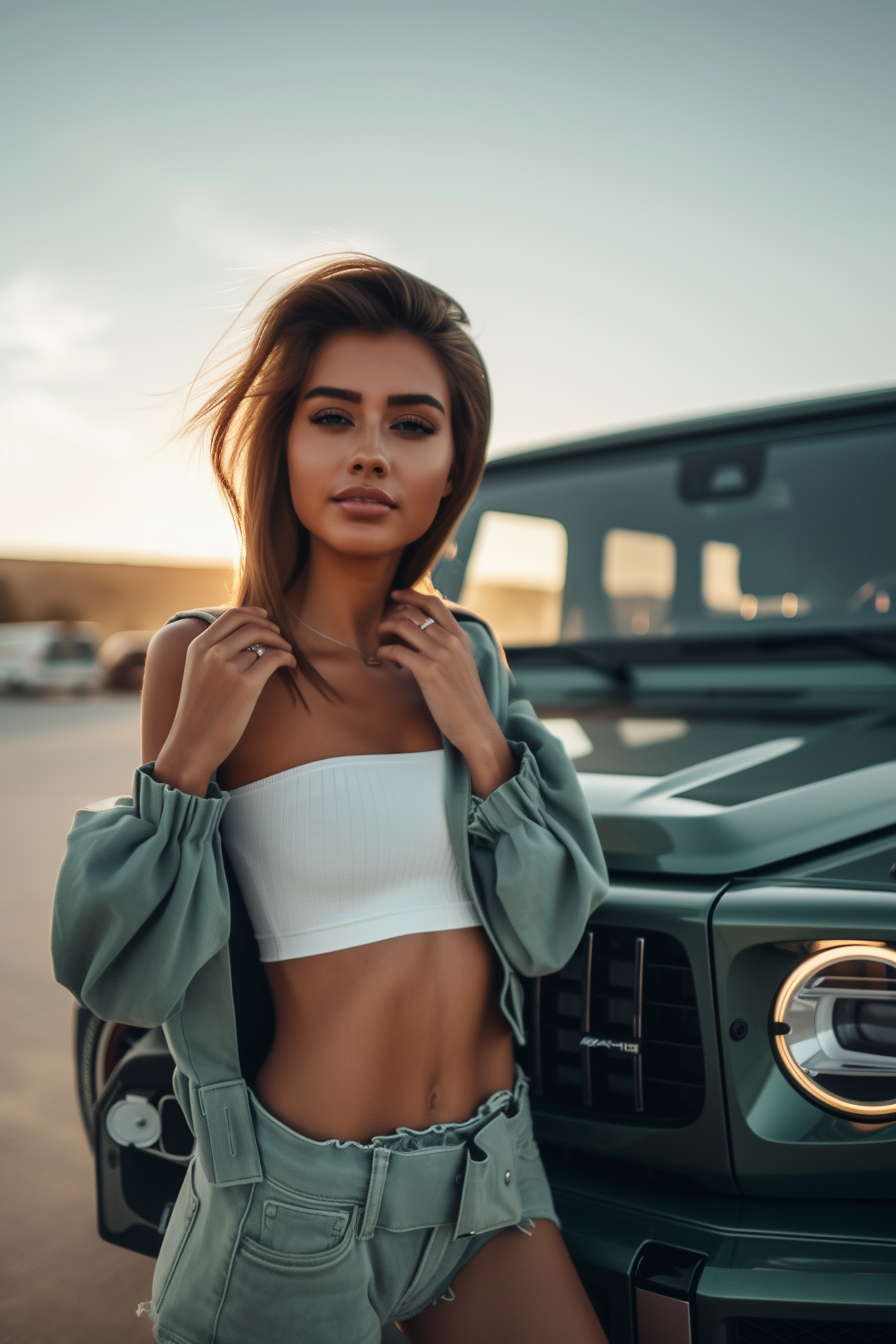 Woman Holding Big Picture of Car