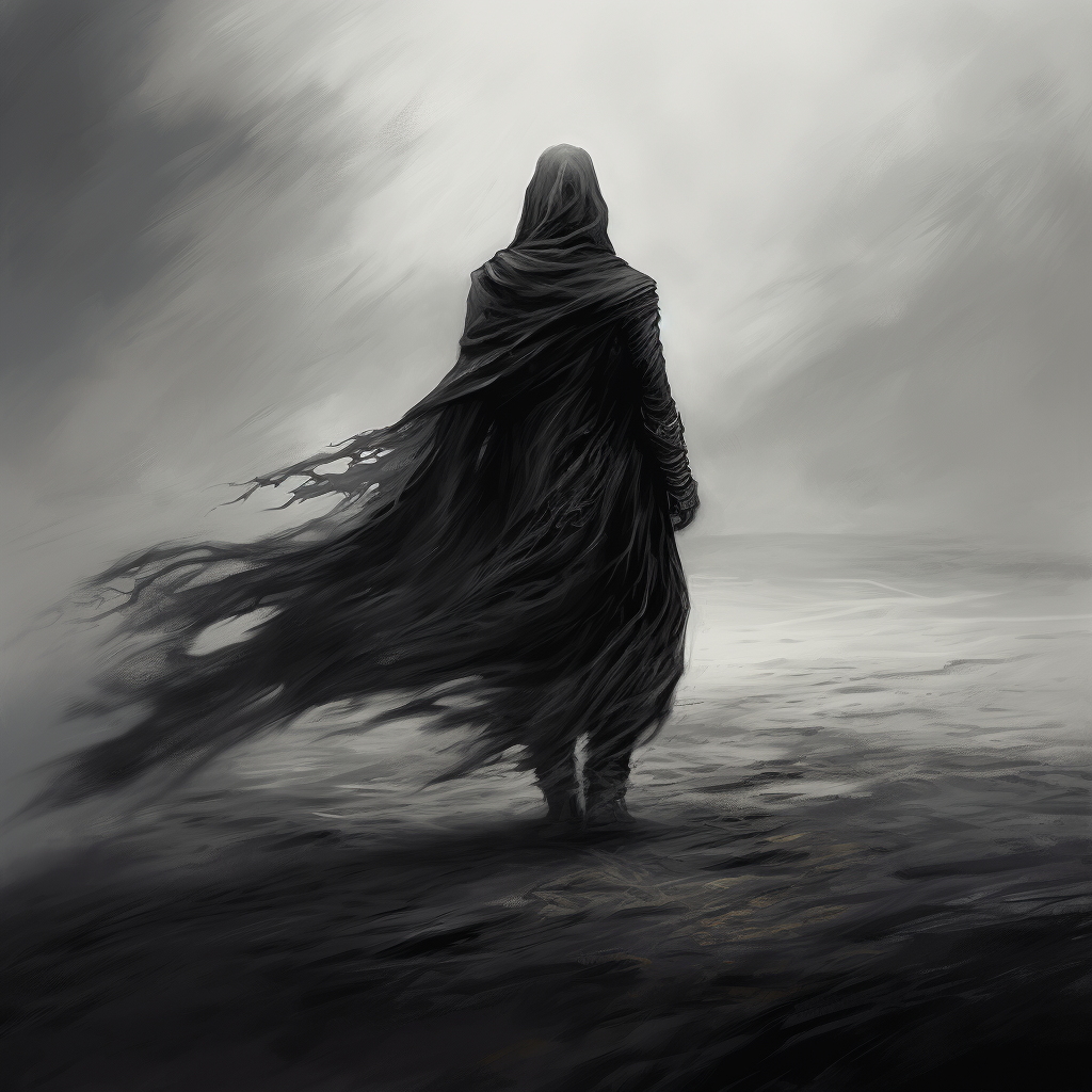 Mysterious figure battles ominous wraith