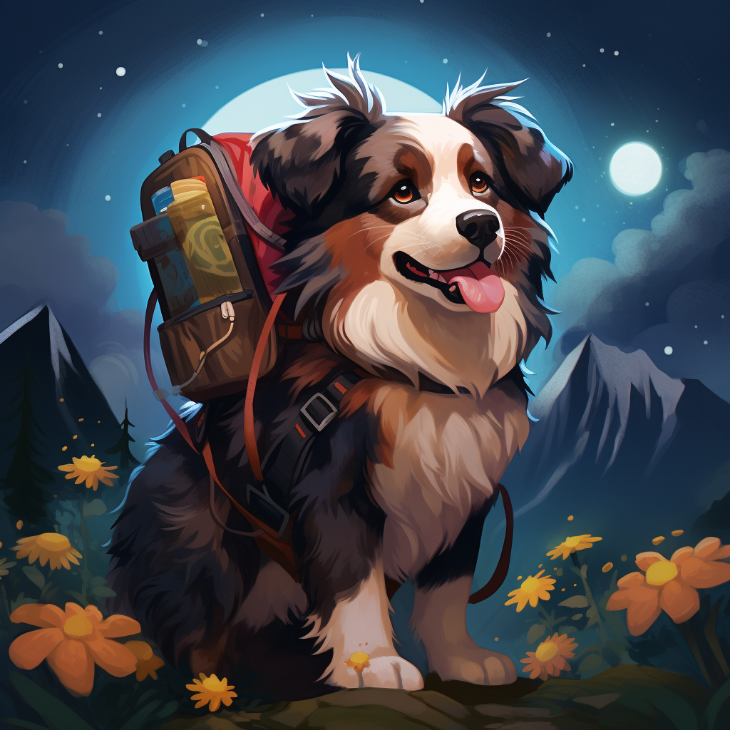 Australian Shepherd with Lantern Hiking