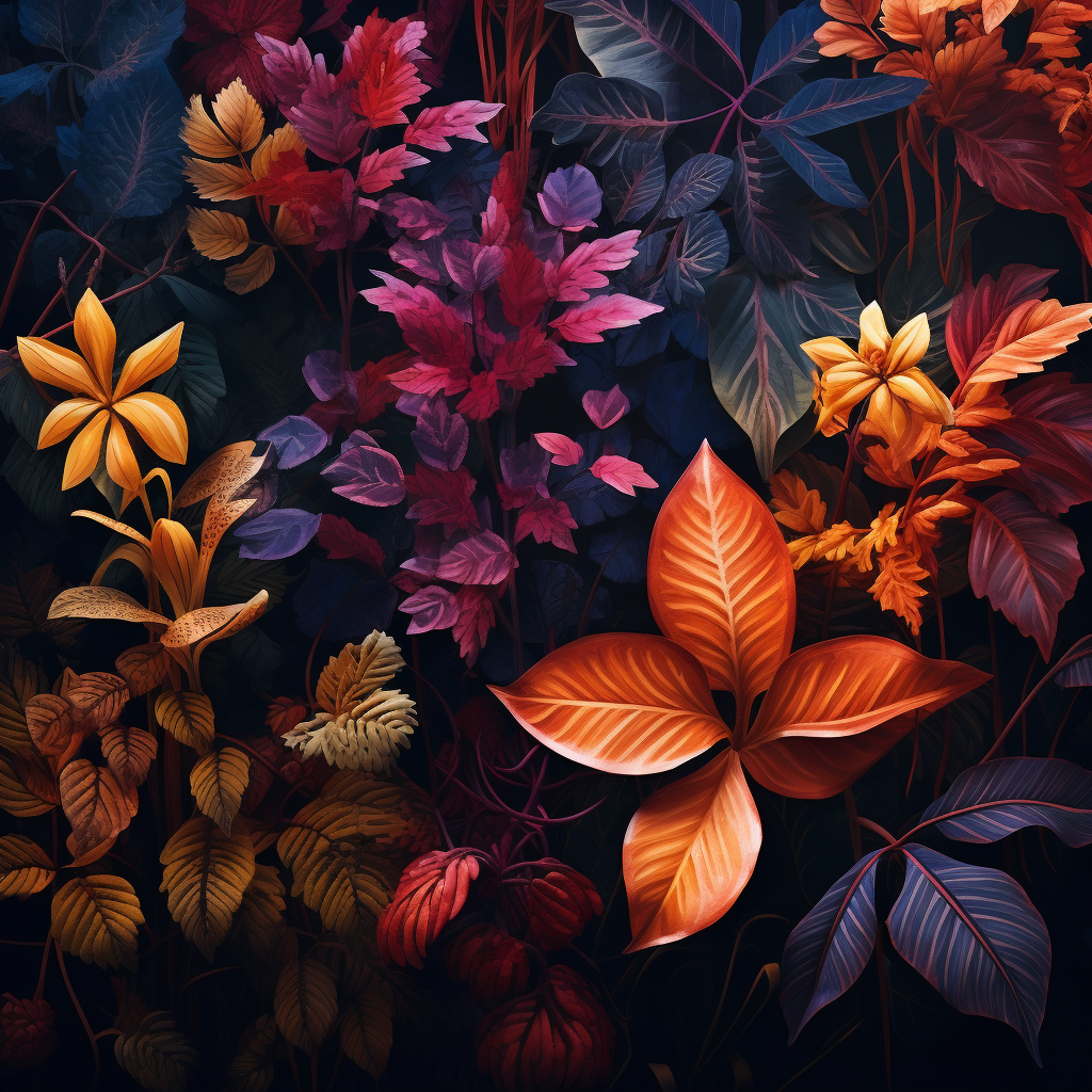 Autumn leaves and plants photo