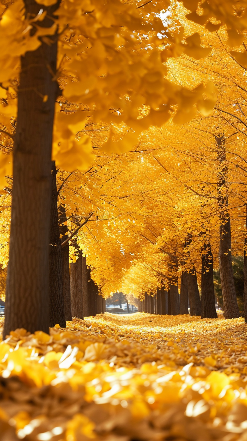 Ginkgo Trees with Golden Leaves