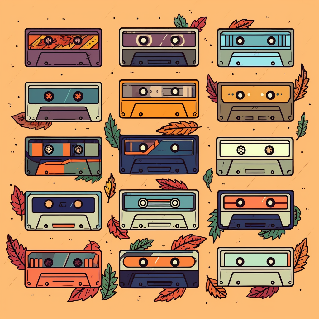 Colorful autumn cartoon cassette tape