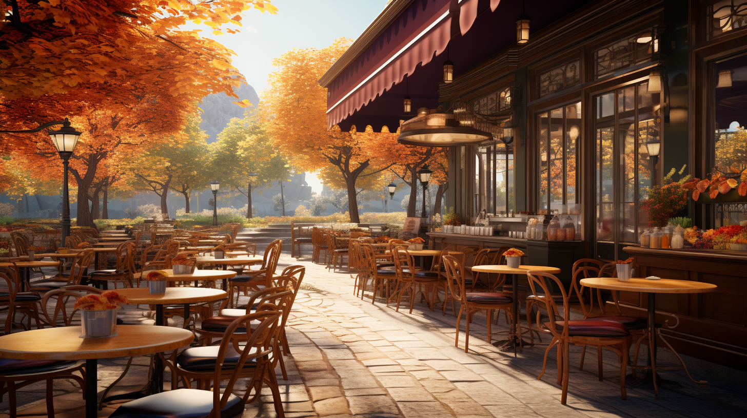 Relaxing cafe in autumn park