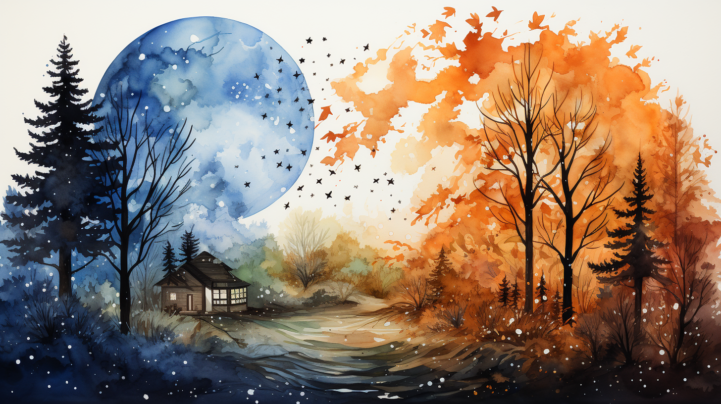 Colorful watercolor illustration of autumnal equinox