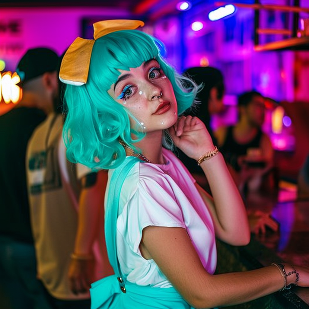 Awkward Teen Cosplaying as Bulma at Club with Friends