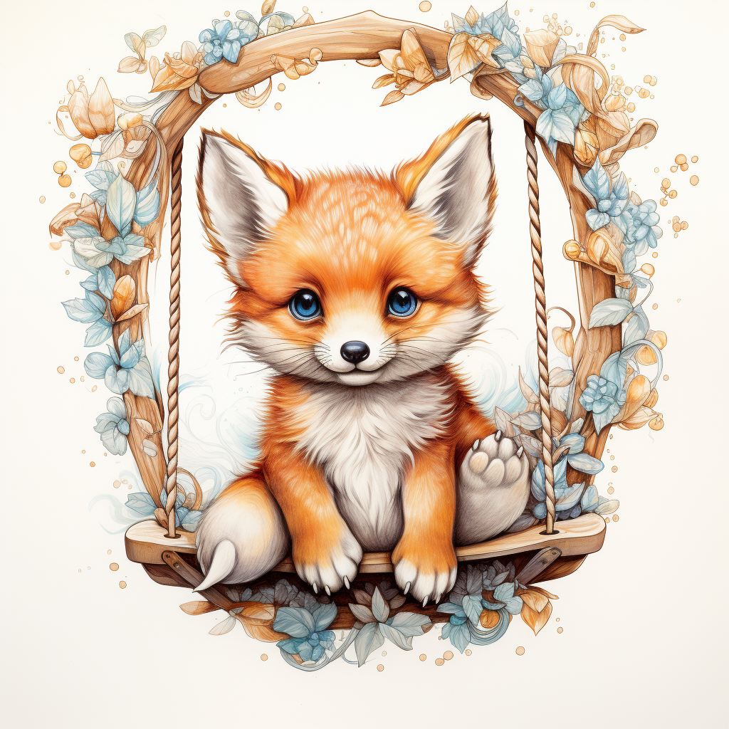 adorable baby fox on swing