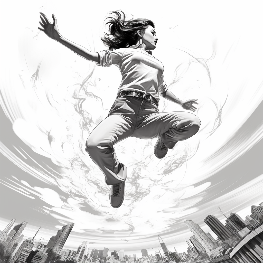 Backflip woman in dynamic line drawing