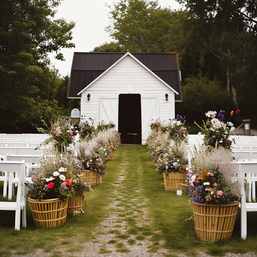 Wedding ceremony with organic flowers and chupah