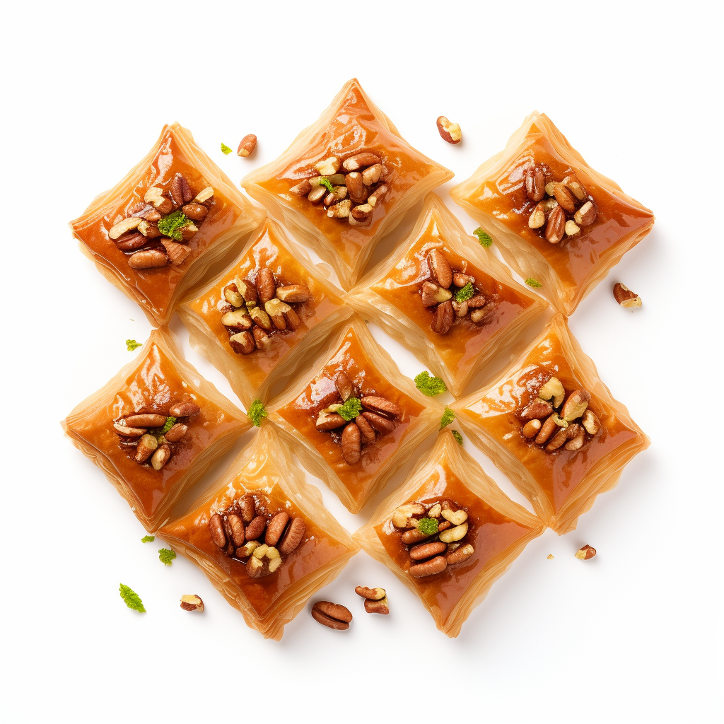 Mouthwatering baklava on white background