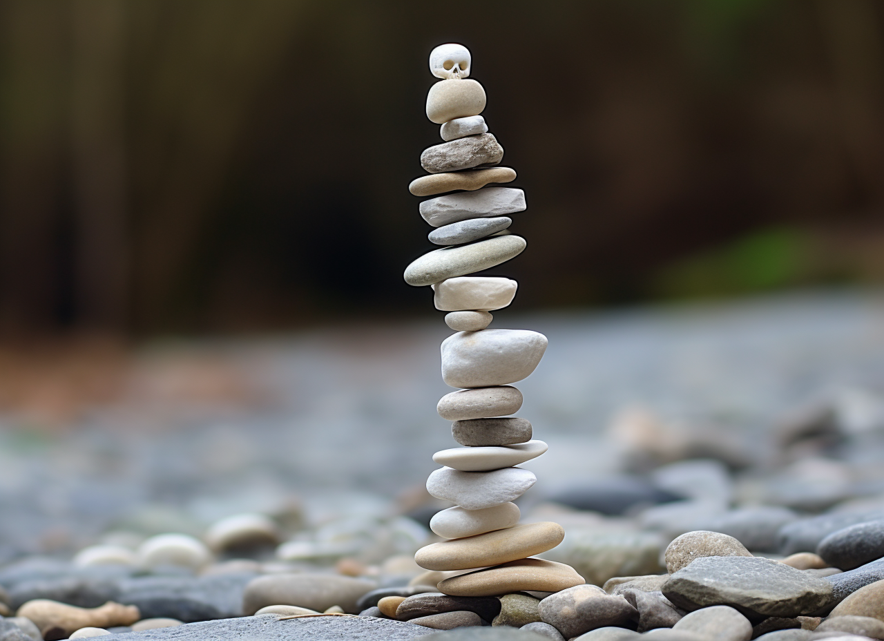 Balancing stack of tiny bones