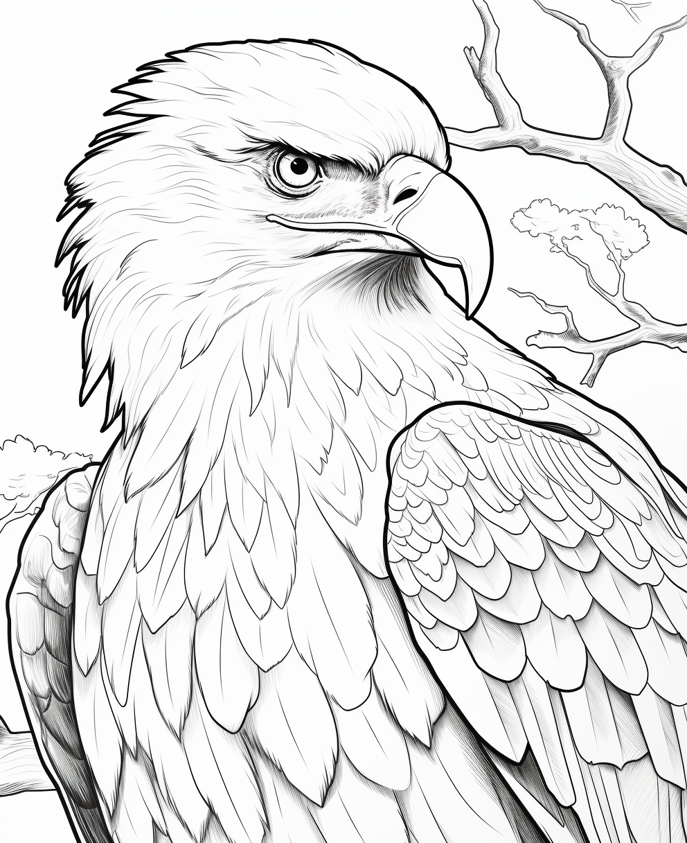 Coloring page of bald eagle for kids