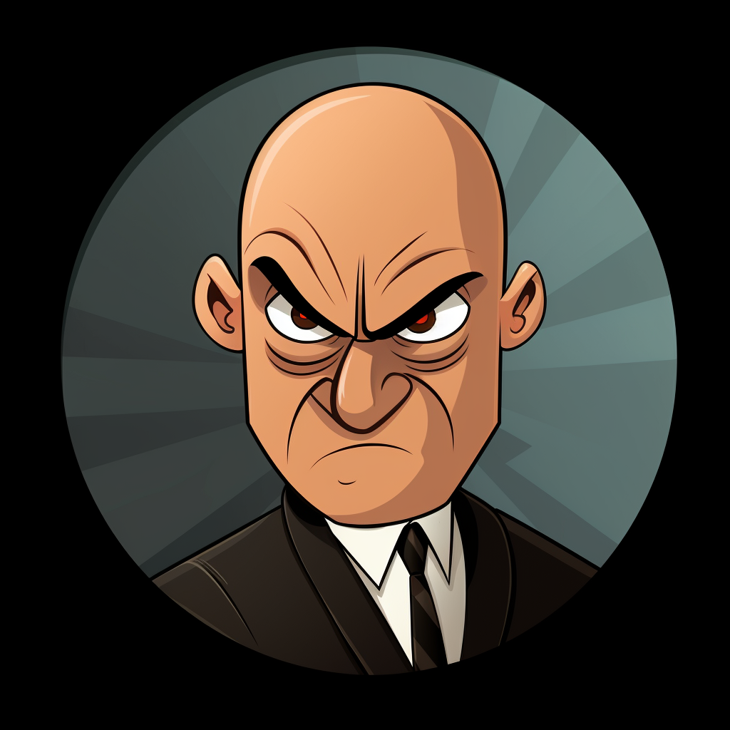 Cartoon of a Grumpy Bald Man in Suit