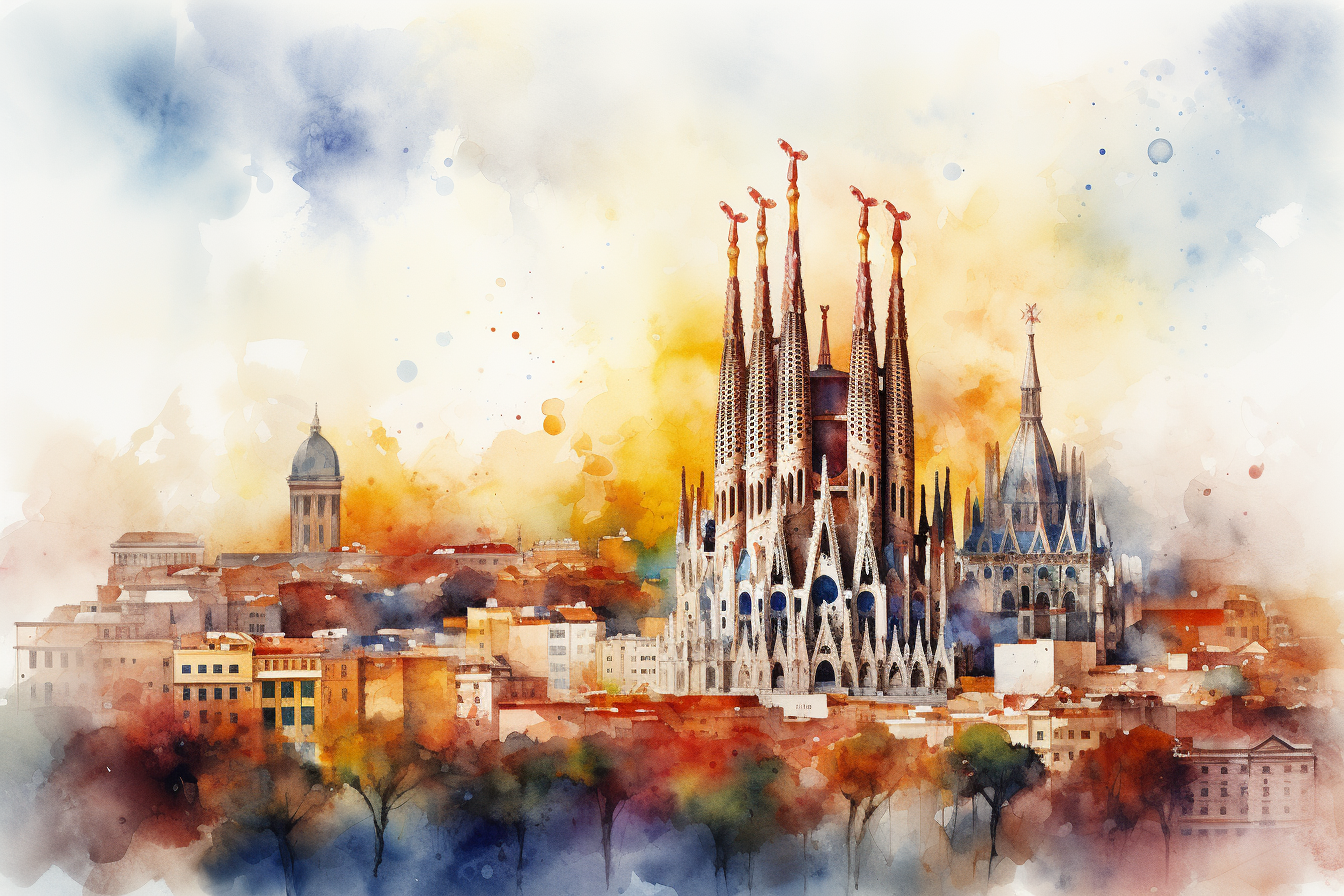 Watercolor Skyline Barcelona Fabio Cembranelli