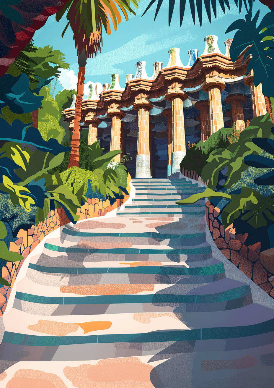 Modern Parc Guell Barcelona Illustration