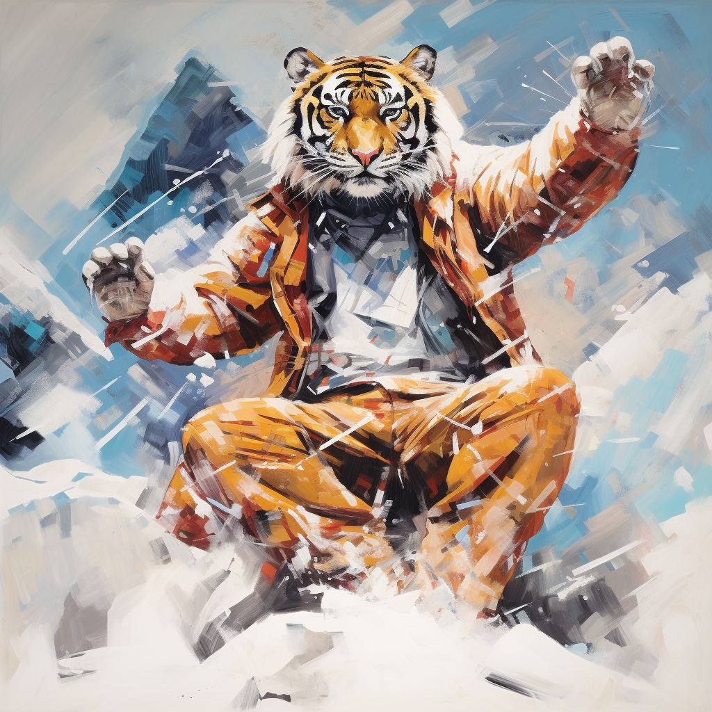 Basquiat-style art featuring a dynamic tiger in the snow