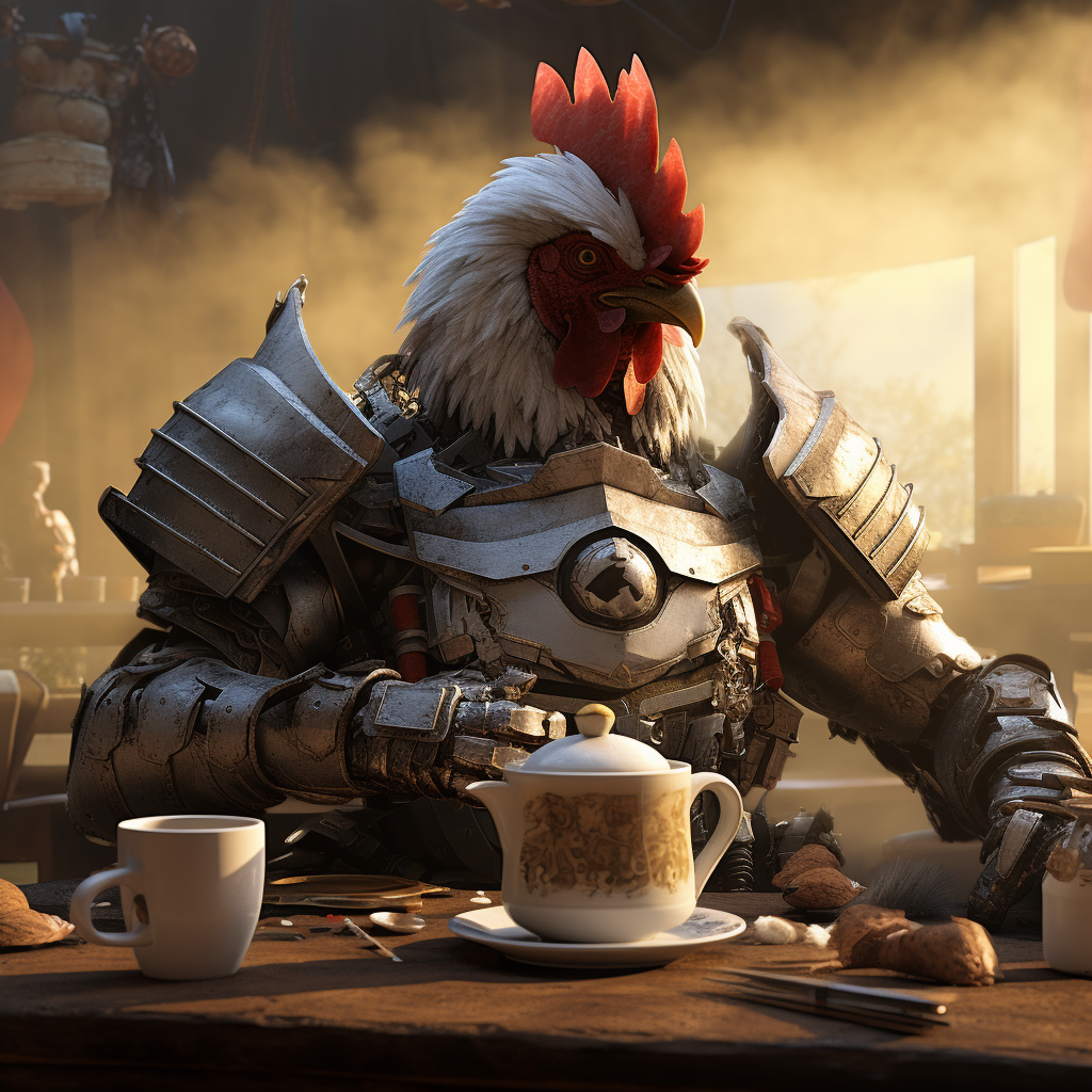 Armored Battle Chicken with Coffee