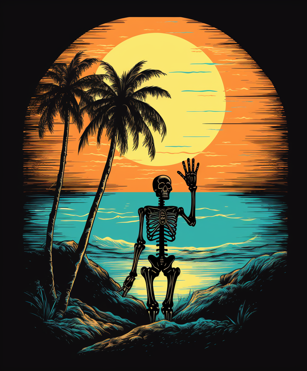 Skeleton on palm tree t-shirt