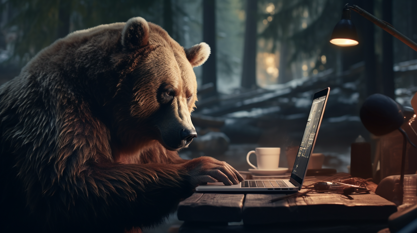 Bear and deer working on laptop