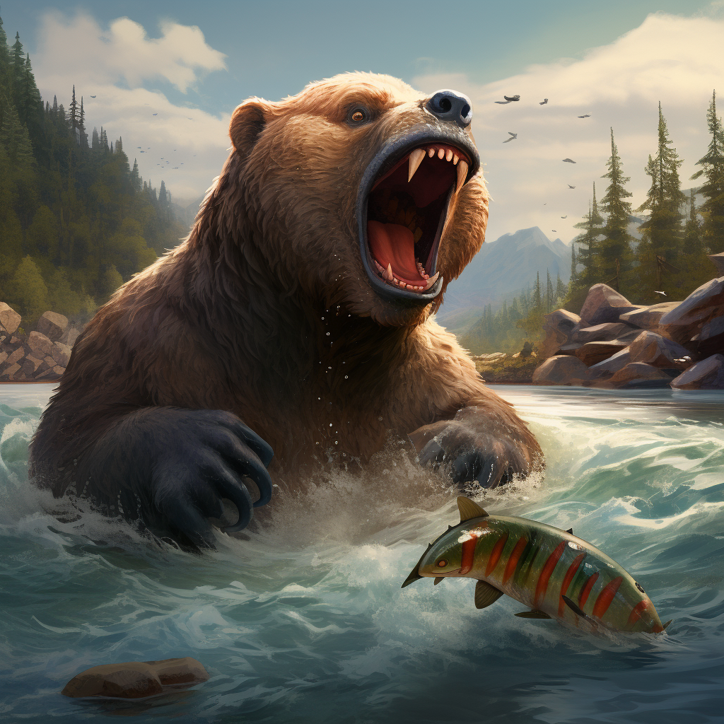 Bear enjoying a fresh salmon catch