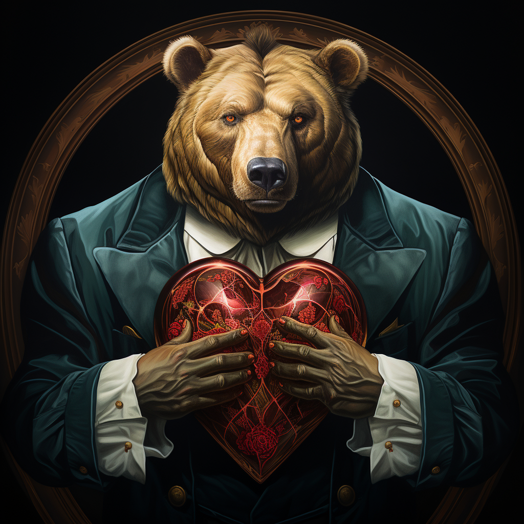 Man wearing bear head eating heart