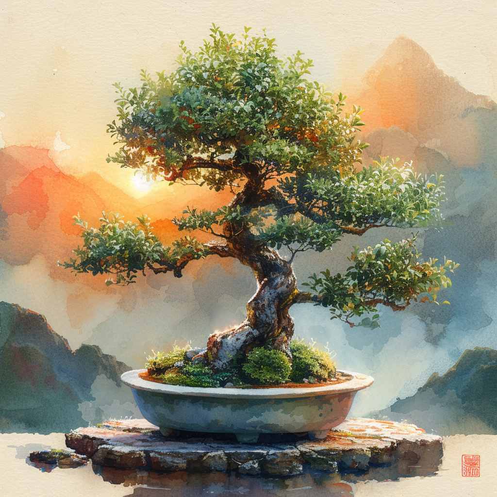 Beautiful Art Dramatic Clipart Bonsai Watercolor Night