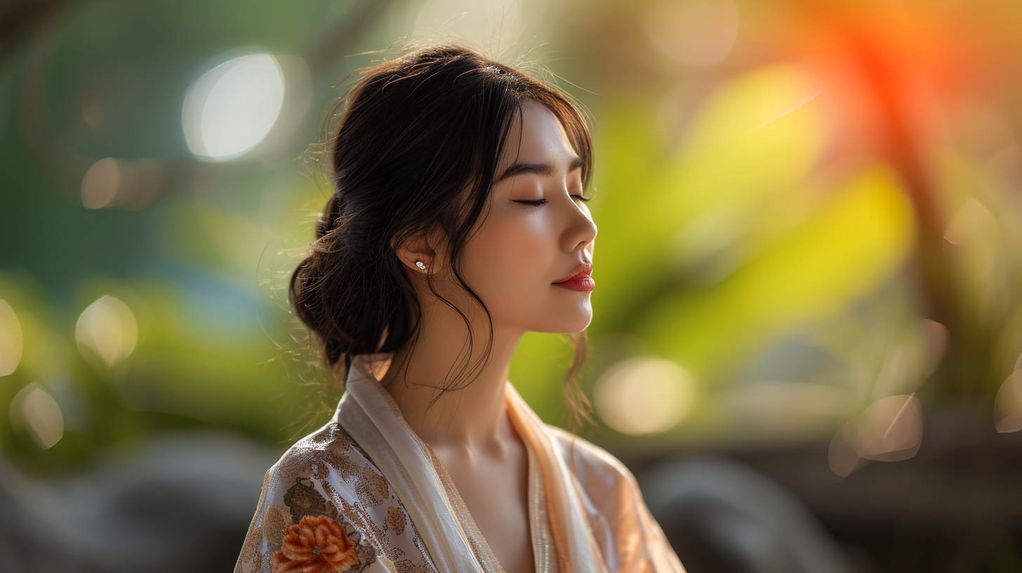 Asian lady meditating portrait